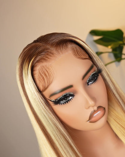 Raw Vietnamese Human Hair Glueless Blonde Ombré Ready To  Wear 250% Full Density Straight Wig