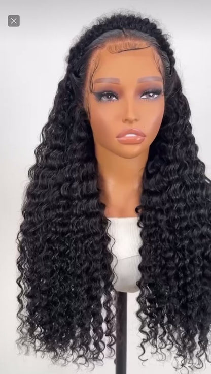 Human Hair Glueless Pre Styled Pre Cut Lace Ready To Wear Wig Deep Wave Women