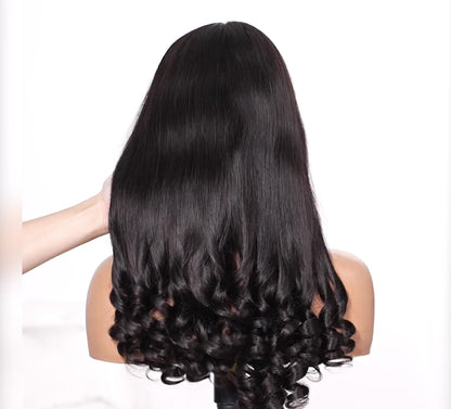 13x6 Three-Go™ Glueless Wig Straight Hair With Spiral Curly Ends With Drawstring Hold Curls Well With Spiral Curls
