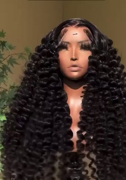 50inch Vietnamese Single Donor Raw Human Hair Glueless Lace Front Pre Styled Loose Wave Wand Curl 300% Full Density Wig