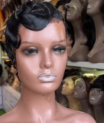 Chic Luxe Hair Pixie Cut Finger Wavy Pre-Styled Short Wig | 100% Human Hair