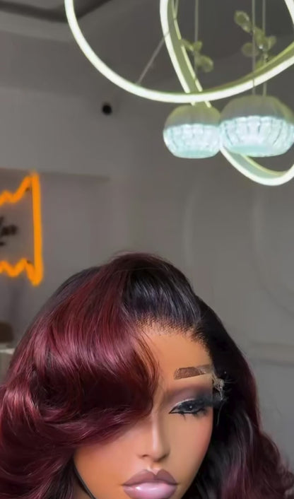 Chic Luxe Hair Raw Vietnamese Bouncy Wave Black Roots Ombre Wine 99j 13*4 Glueless Lace Pre-Styled Wig With Natural Hairline | 100% Raw Vietnamese Hair | 300% Density