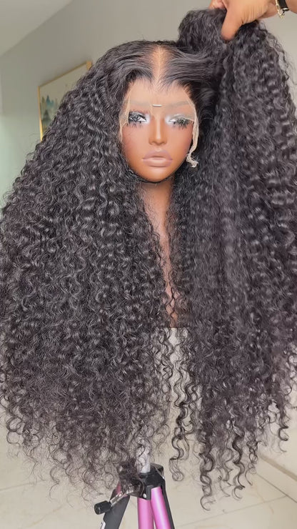 Raw Vietnamese Bouncy Curly Glueless Lace Front Wig 300% Density 32inch Wig M-Hairline