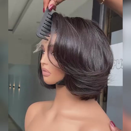 Chic Luxe Hair Butterfly Layered Cut Short Bob Ready To Go Glueless Wig | 100% Human Hair