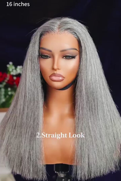 Chic Luxe Hair Glueless Blunt Cut Ready To Wear Ash Grey HD Lace Front Bob Wig | Straight | 100% Human Hair | 250%