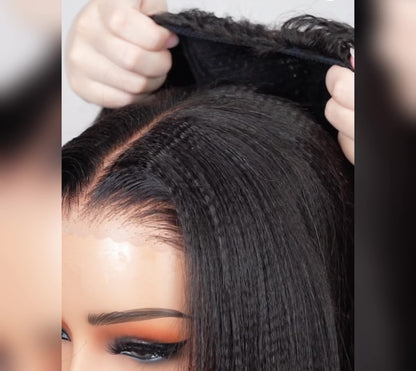 Half Wig Yaki Straight Drawstring Wigs Easy To Wear & Go 3/4 Flip Over No Glue