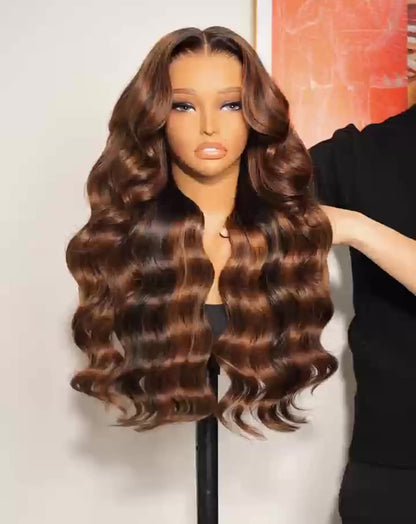 Chic Luxe Hair Caramel Balayage Wig | Wavy | 100% Raw Vietnamese Hair | 13x4 Lace