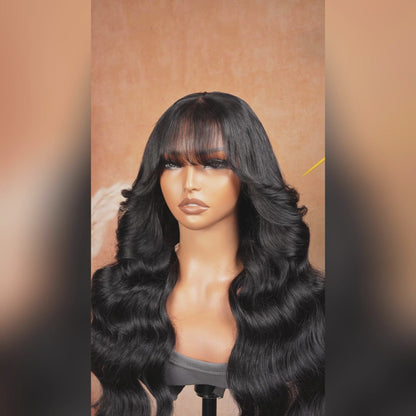 Chic Luxe Hair Customised Glueless Wavy Full Density Lace Front Wig With Bangs | 100% Human Hair