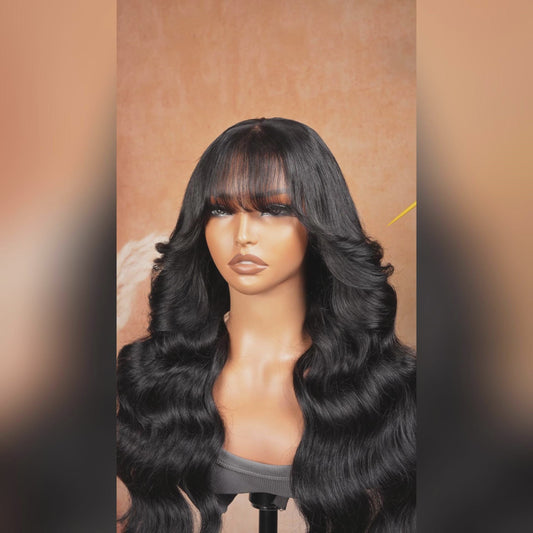 Chic Luxe Hair Customised Glueless Wavy Full Density Lace Front Wig With Bangs | 100% Human Hair