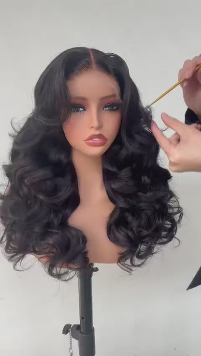 Pre Styled Layered Cut Bouncy Curly Human Hair Glueless 250% Full  Density Wig