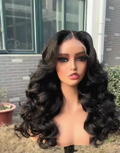 Pre Styled Layered Cut Bouncy Curly Human Hair Glueless 250% Full  Density Wig
