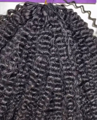 Chic Luxe Hair Feather Crochet human hair Bulk For Crochet Styles Boho Braiding | #1B Natural | #1b Afro Curly 4C | 100% Human Hair