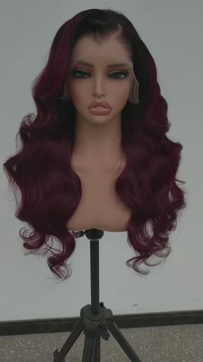 Chic Luxe Hair M Hairline Side Part #1B/99J Ombre Body Wave 13x6 Lace Frontal Wig | 100% Human Hair