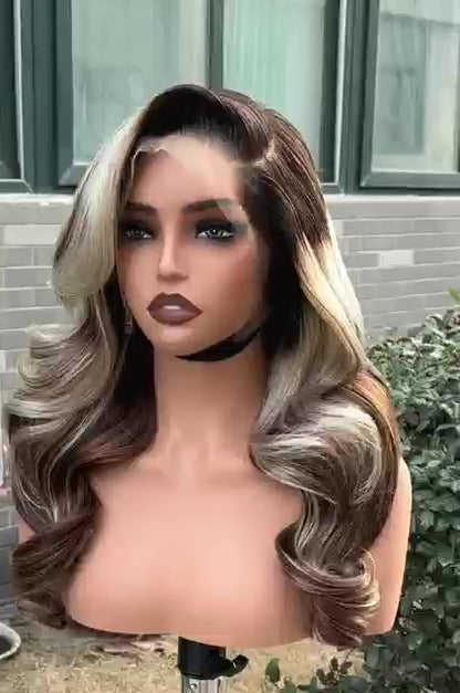 Pre Styled Ready To Wear Wavy Human Hair Glueless 250% Density Wig Custom Color