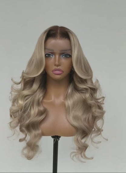 Chic Luxe Hair | Layered Cut Pre-Styled Pre-Everything M Hairline With Blonde Highlights 13x6 Glueless Wig | 300% Full Density | 100% Human Hair