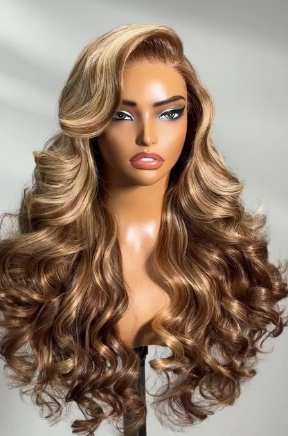 Chic Luxe Hair Glueless Pre-Styled Highlight Wavy Honey Blonde HD Lace Front Wig | Wear & Go | 100% Human Hair | 250%