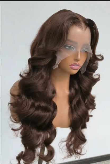 Chic Luxe Hair | Layered Cut Pre-Styled Pre-Everything M Hairline With Chocolate Brown 13x6 Glueless Wig | 300% Full Density | 100% Human Hair