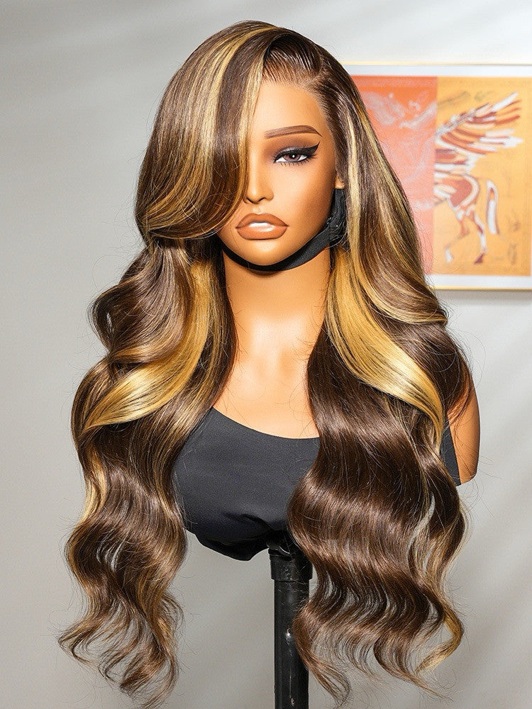 Human Hair Glueless Lace Front Pre Styled Honey Blonde Wavy 250% Density Wig