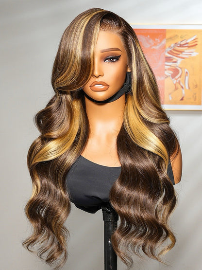 Human Hair Glueless Lace Front Pre Styled Honey Blonde Wavy 250% Density Wig