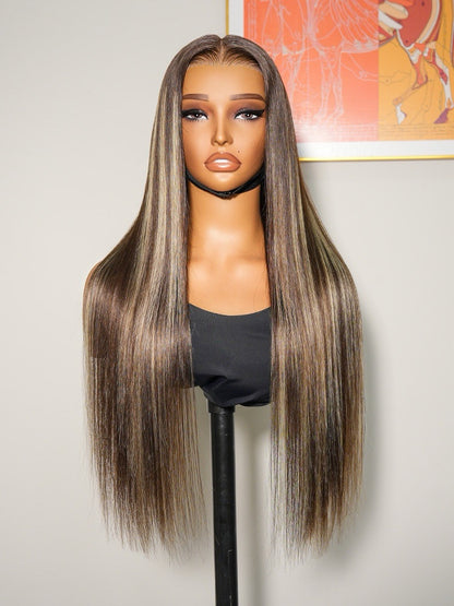 Human Hair Glueless Lace Front Highlight Customised Colour 250% Density Wig