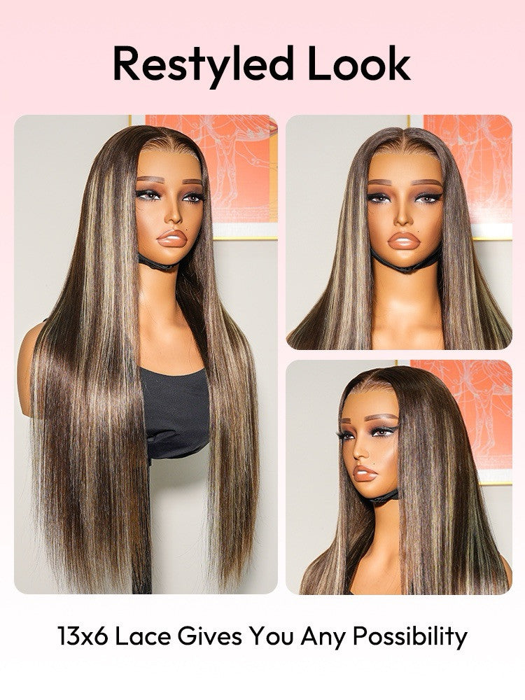 Human Hair Glueless Lace Front Highlight Customised Colour 250% Density Wig