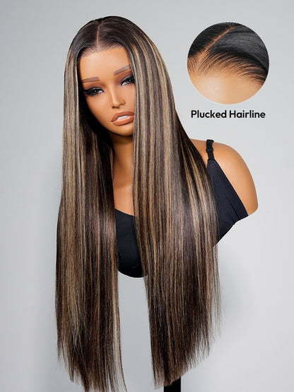 Human Hair Glueless Lace Front Highlight Balayage Piano 250% Density Wig