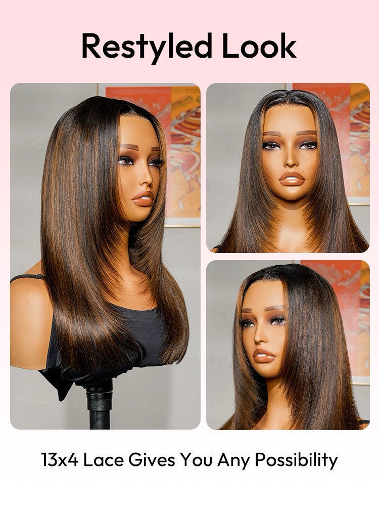 Human Hair Glueless Ready To Wear Layered Cut 250% Density  Highlight Wig