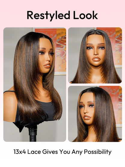 Human Hair Glueless Ready To Wear Layered Cut 250% Density  Highlight Wig