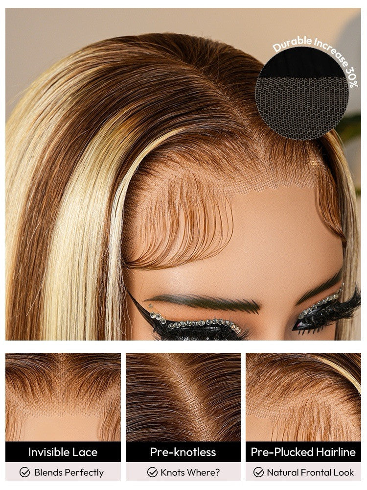 Human Hair Glueless Blonde Ombré Ready To  Wear 250% Full Density Straight Wig