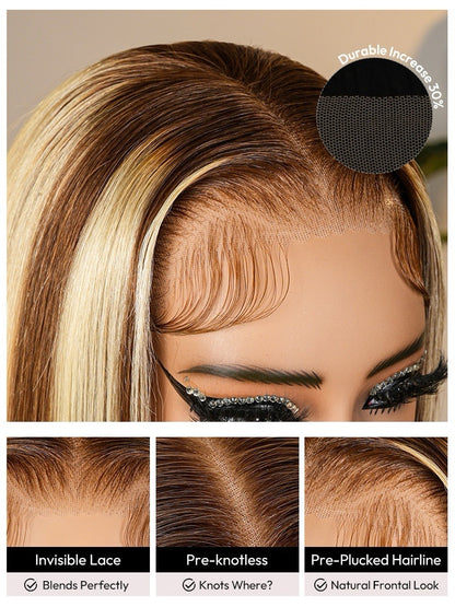 Human Hair Glueless Blonde Ombré Ready To  Wear 250% Full Density Straight Wig