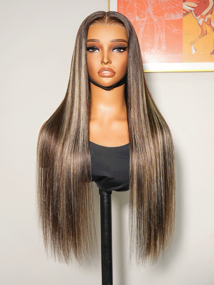 Human Hair Glueless Lace Front Highlight Customised Colour 250% Density Wig