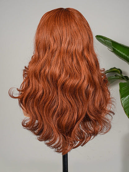 Human Hair Glueless Ready To Wear Layered Cut 250% Density  Wavy Wig Orange