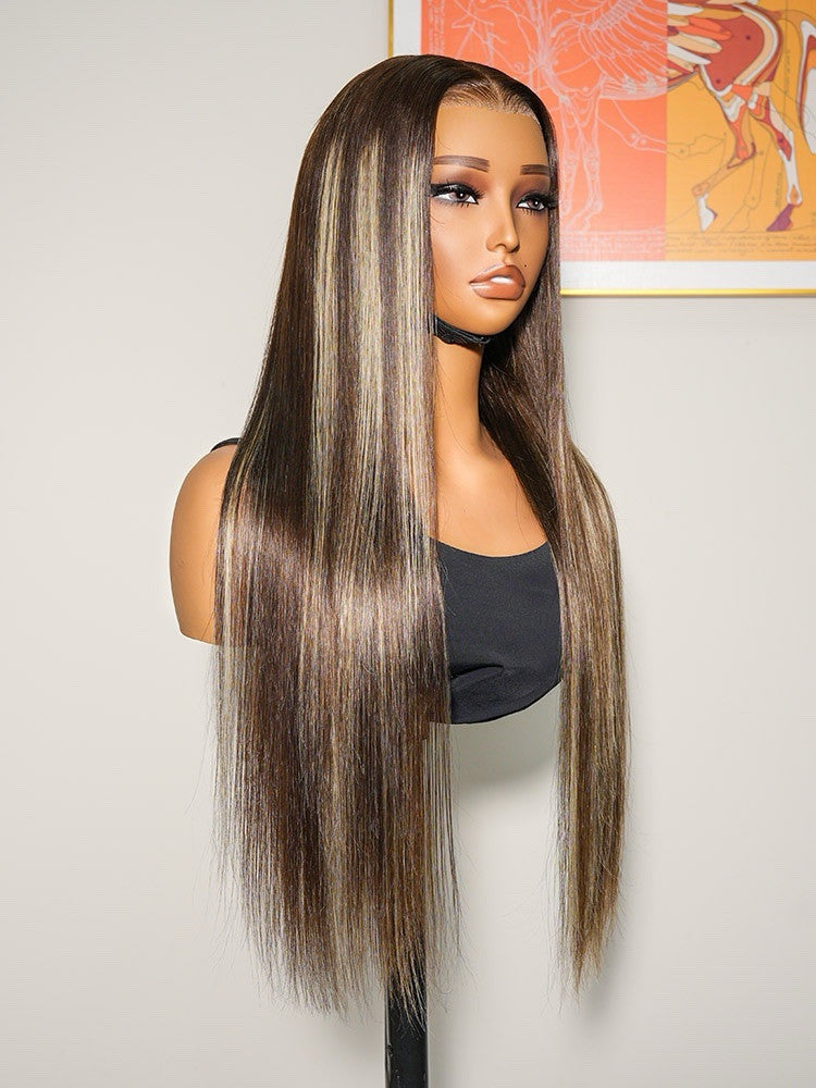 Human Hair Glueless Lace Front Highlight Customised Colour 250% Density Wig