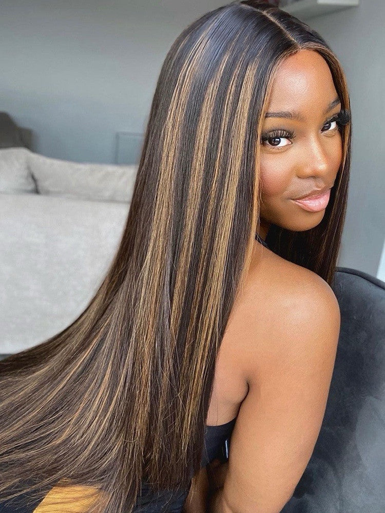 Human Hair Glueless Lace Front Highlight Balayage Piano 250% Density Wig