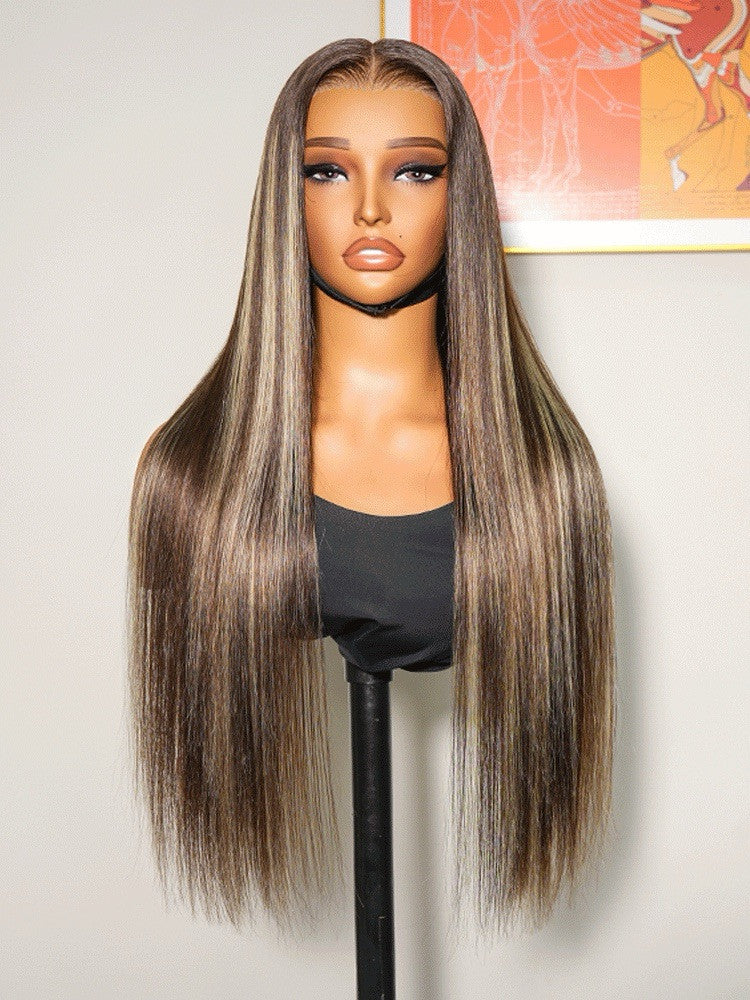 Human Hair Glueless Lace Front Highlight Customised Colour 250% Density Wig