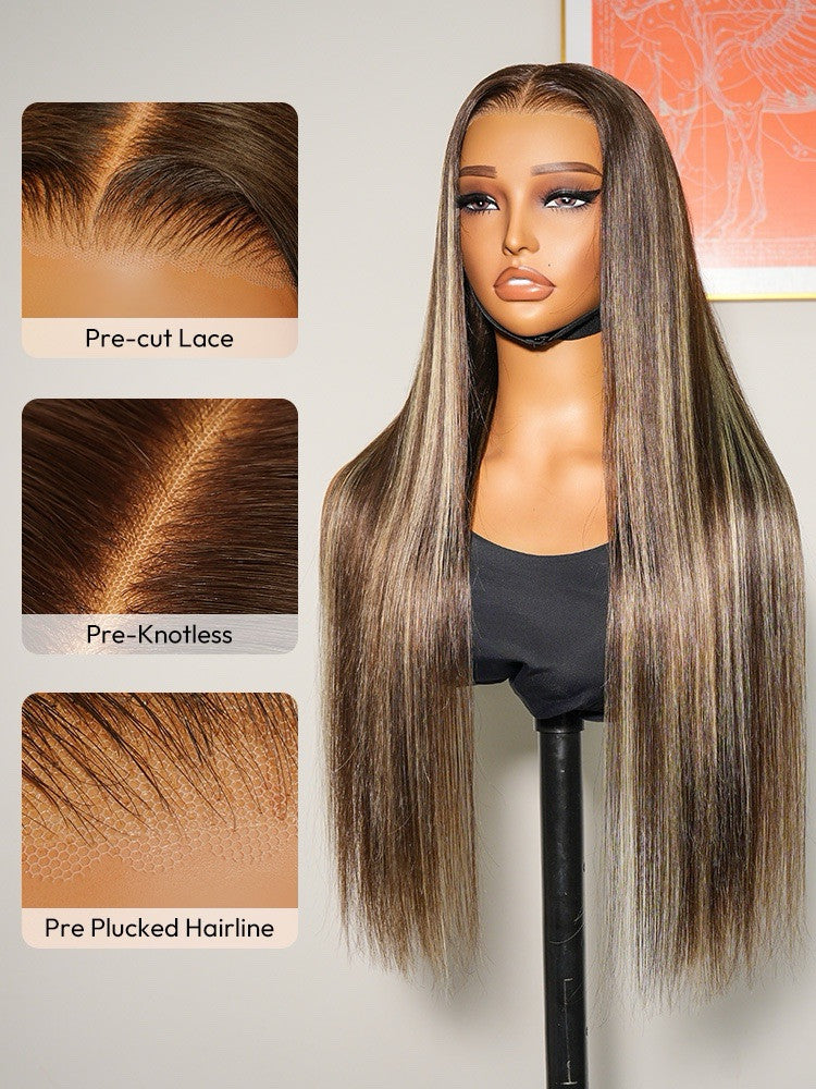 Human Hair Glueless Lace Front Highlight Customised Colour 250% Density Wig