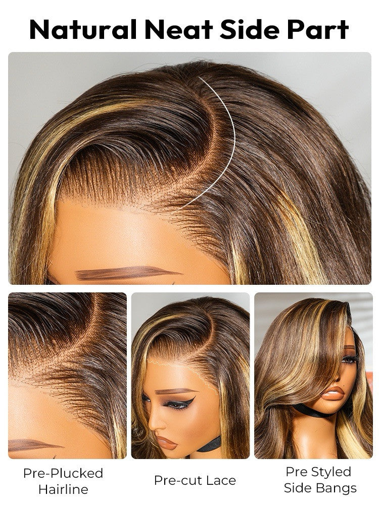 Human Hair Glueless Lace Front Pre Styled Honey Blonde Wavy 250% Density Wig