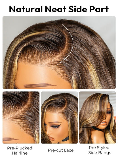 Human Hair Glueless Lace Front Pre Styled Honey Blonde Wavy 250% Density Wig