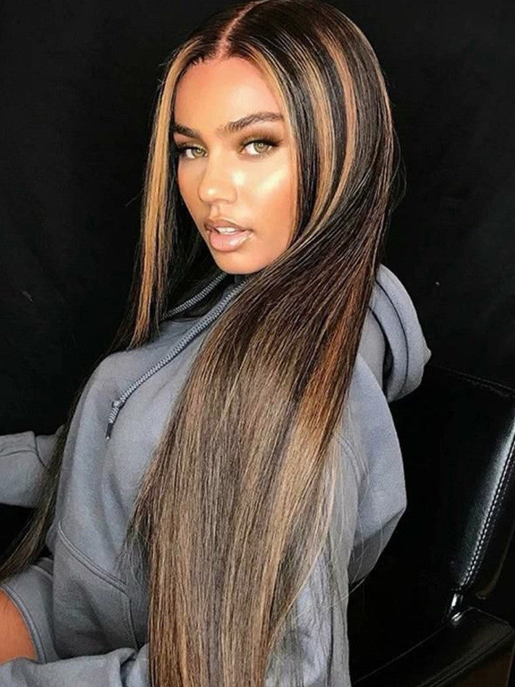 Human Hair Glueless Lace Front Highlight Balayage Piano 250% Density Wig