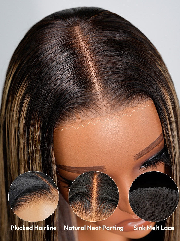 Human Hair Glueless Lace Front Highlight Balayage Piano 250% Density Wig