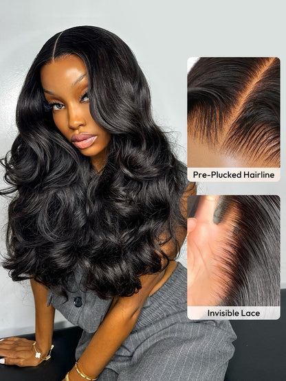 Human Hair Glueless Ready To Wear Layered Cut 250% Density  Wavy Wig