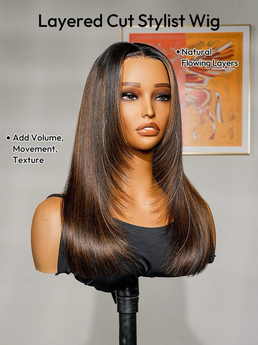 Human Hair Glueless Ready To Wear Layered Cut 250% Density  Highlight Wig