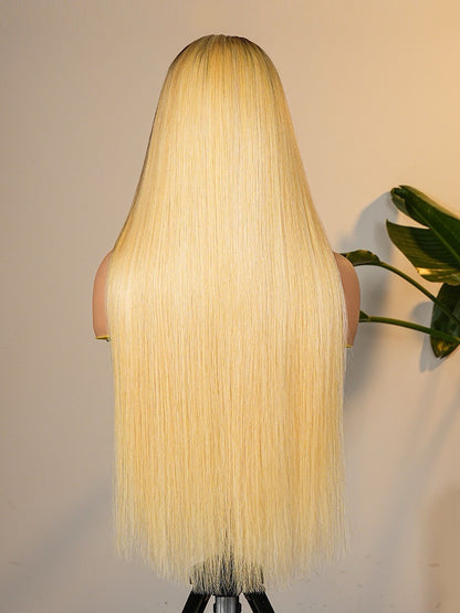 Human Hair Glueless Blonde Ombré Ready To  Wear 250% Full Density Straight Wig