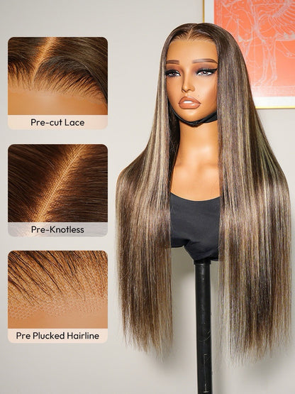Human Hair Glueless Lace Front Highlight Customised Colour 250% Density Wig
