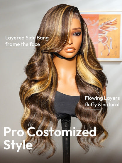 Human Hair Glueless Lace Front Pre Styled Honey Blonde Wavy 250% Density Wig