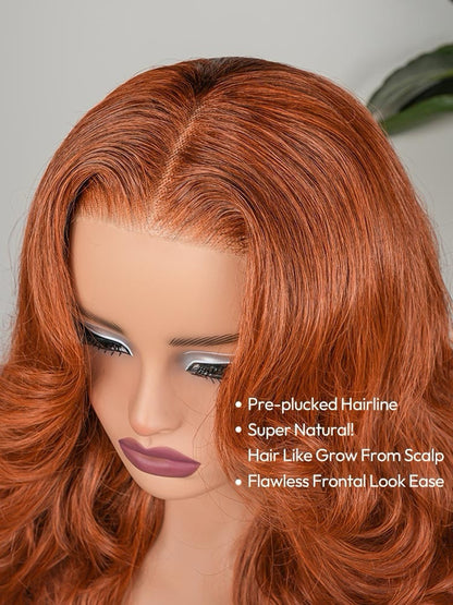 Human Hair Glueless Ready To Wear Layered Cut 250% Density  Wavy Wig Orange
