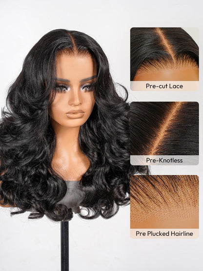 Human Hair Glueless Ready To Wear Layered Cut 250% Density  Wavy Wig