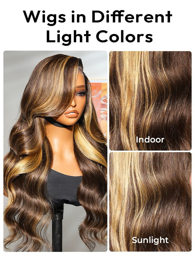 Human Hair Glueless Lace Front Pre Styled Honey Blonde Wavy 250% Density Wig