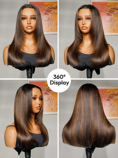 Human Hair Glueless Ready To Wear Layered Cut 250% Density  Highlight Wig