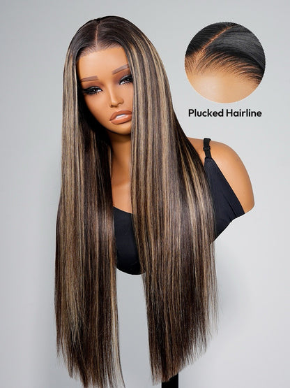 Human Hair Glueless Lace Front Highlight Balayage Piano 250% Density Wig